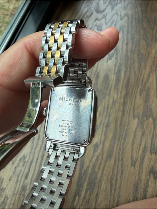Michele Two-Tone Silver and Gold Bracelet Diamond Accent Square Watch